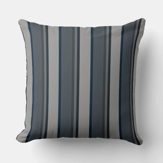 Blue and grey stripes throw pillow (Front)