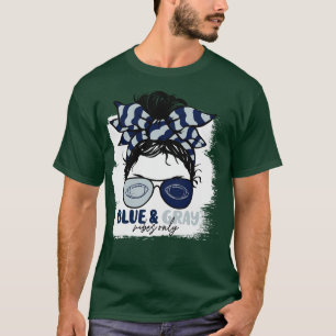 Blue and Grey Vibes Only Mom Messy Hair Gameday T-Shirt