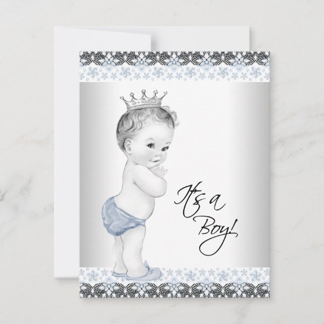 Blue and Grey Vintage Baby Boy Shower Invitation (Front)