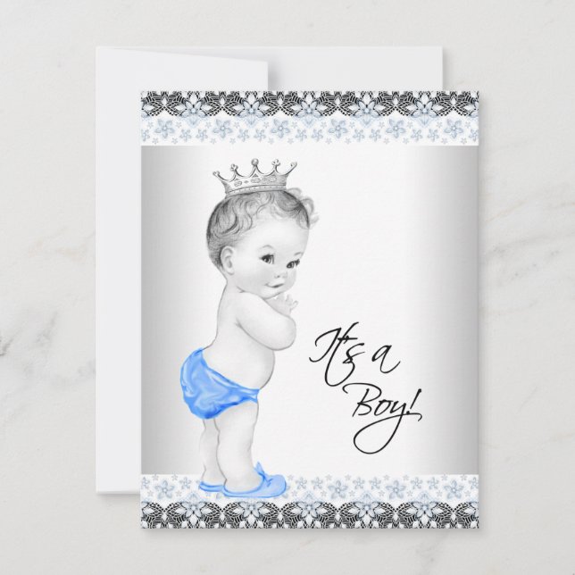 Blue and Grey Vintage Baby Boy Shower Invitation (Front)