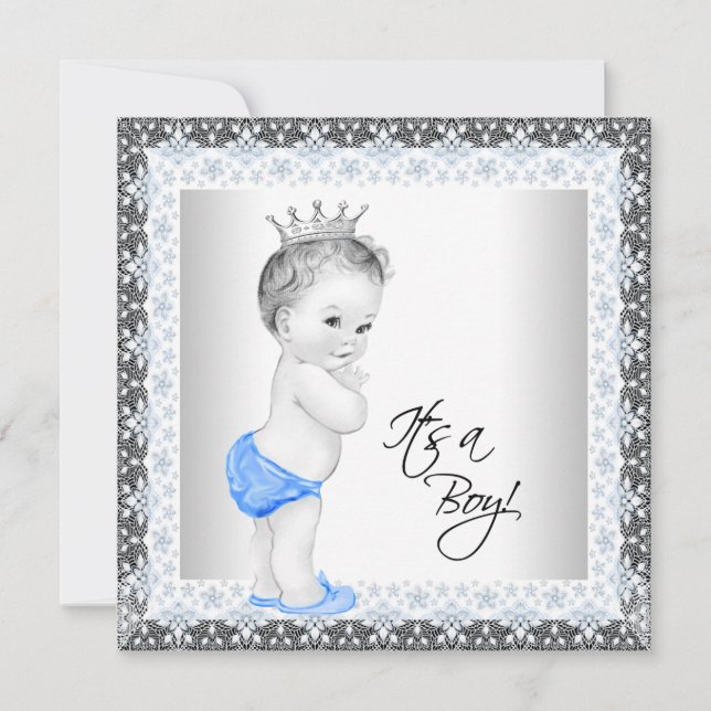 Blue and Grey Vintage Baby Shower Invitation (Front)