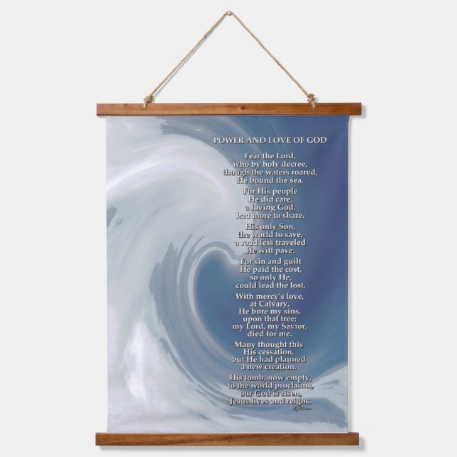Blue and Grey Wave with Religious Biblical Poem  Hanging Tapestry (Front)