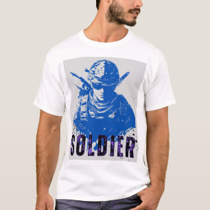 Blue and grey White Simple Minimalist Soldier T-S T-Shirt