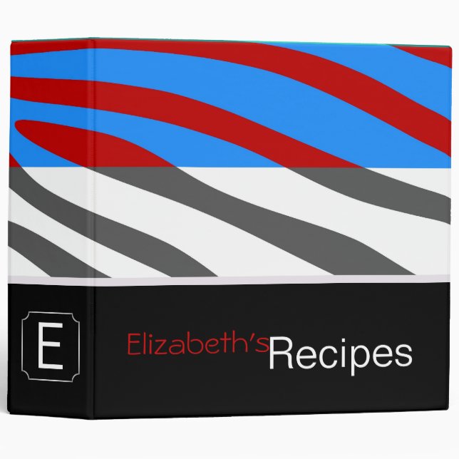Blue and Grey Zebra Print Retro Pattern Binder (Front/Spine)