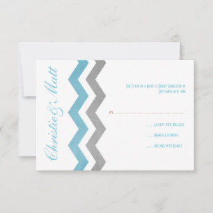 Blue and Grey Zig Zag Wedding RSVP Card