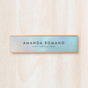 Blue and hint of pink iridescent glass texture door sign