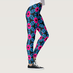 Blue and Hot Pink Gemstone Designer Leggings