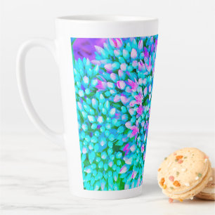 Blue and Hot Pink Succulent Sedum Flowers Detail Latte Mug