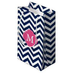 Blue and Hot Pink Zigzag Pattern Monogram Small Gift Bag