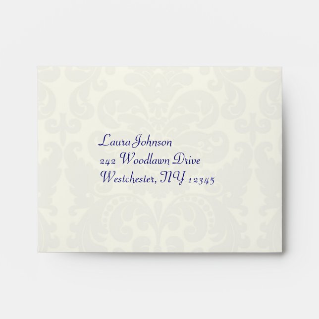 Blue and Ivory Damask A2 Envelope for RSVP Card (Front)