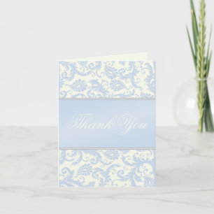 Blue and Ivory Damask Thank You Card