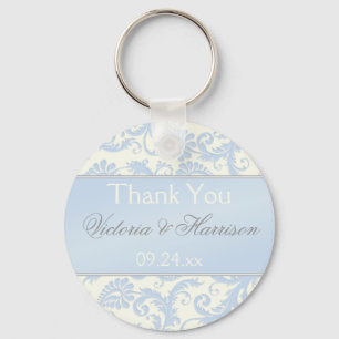 Blue and Ivory Damask Wedding Favour Key Chain