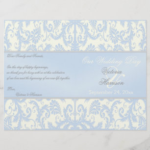 Blue and Ivory Damask Wedding Program