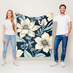 Blue and Ivory Floral Design  Fleece Blanket