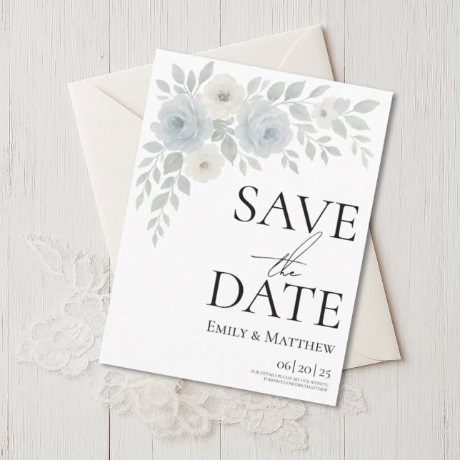 Blue and Ivory Floral Save The Date Announcement Postcard (Creator Uploaded)