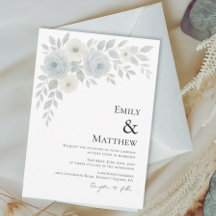 Blue and Ivory Floral Wedding Invitation