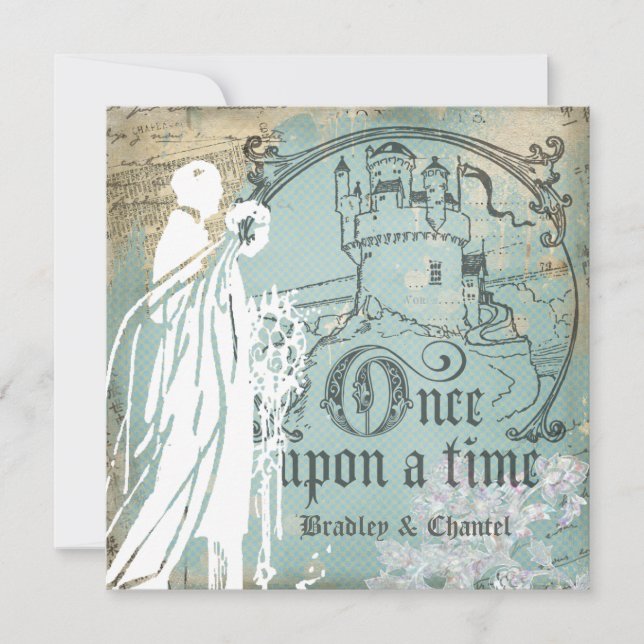 Blue and Ivory Once Upon a Time Invitation (Front)