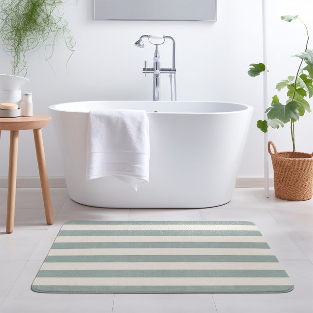 Blue and Ivory Stripes | Modern Farmhouse Bath Mat (Creator Uploaded)