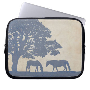 Blue and Ivory Vintage Horse Farm Wedding Laptop Sleeve