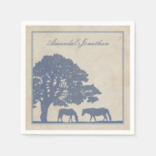 Blue and Ivory Vintage Horse Farm Wedding Napkin