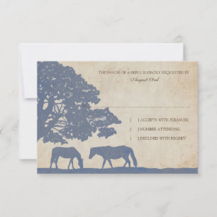 Blue and Ivory Vintage Horse Farm Wedding rsvp Card