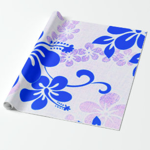 blue and lavender on white hibiscus wrapping paper