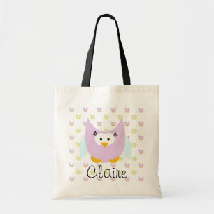 Blue and Lavender Owl Personalized Tote Bag