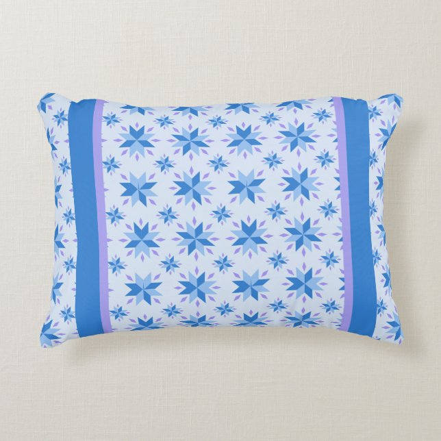 Blue And Lavender Star Quilt Pattern Accent Pillow (Front)