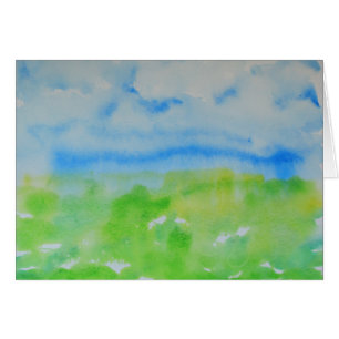 Blue And Leaf Green Abstract Landscape Watercolor