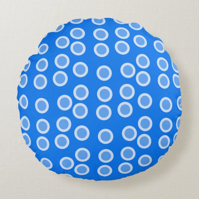 Blue and light blue circles round pillow (Front)