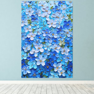 Blue and Light Blue Floral Abstract Wall Art