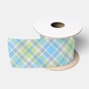 Blue and light green plaid ribbon satin ribbon