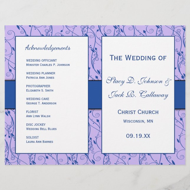 Blue and Lilac Floral Wedding Program (Front)