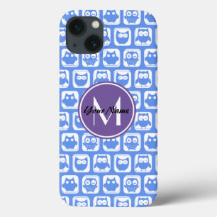 Blue and Lilac Owl Custom Monogram Personalized iPhone 13 Case