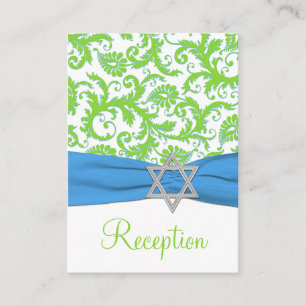 Blue and Lime Damask Bat Mitzvah Enclosure Card