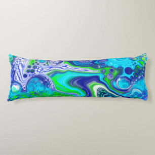 Blue and lime green Abstract Fluid Art Body Pillow