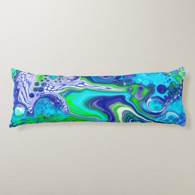 Blue and lime green Abstract Fluid Art Body Pillow (Front)