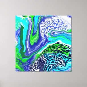Blue and Lime Green Marble Swirls  Canvas Print