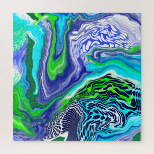 Blue and Lime Green Marble Swirls  Jigsaw Puzzle