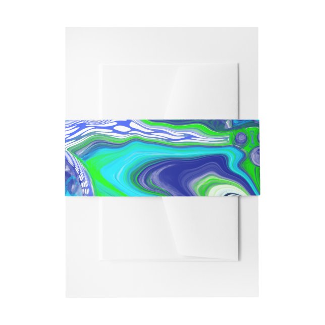 Blue and Lime Green Marble Swirls Wedding Invitation Belly Band (Front Example)
