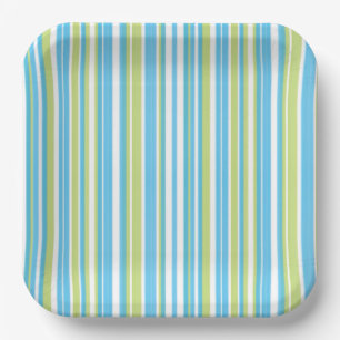 Blue and Lime Green Striped Paper Plates