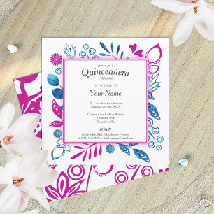 Blue and Magenta Pink Quinceañera Invitation