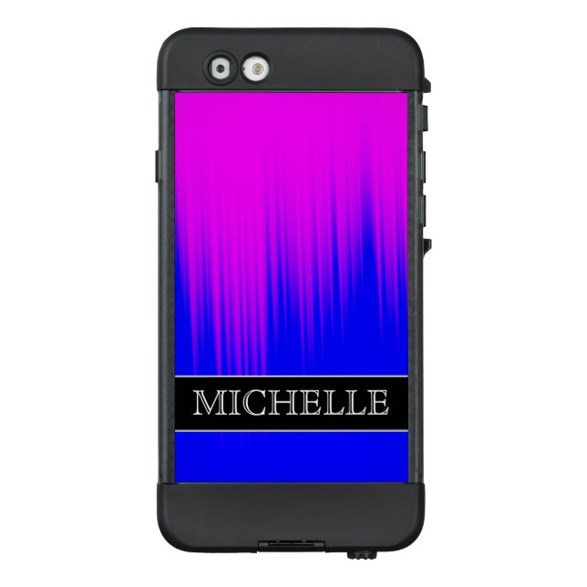 Blue and Magenta Streaks Pattern + Custom Name LifeProof iPhone Case (Back)