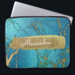 Blue and Marble with Gold Foil and Glitter Laptop Sleeve<br><div class="desc">Cobalt Blue and Marble with Gold Foil and Glitter Elegant Monogram Name Case. This case can be customized to include your first name.</div>