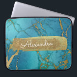 Blue and Marble with Gold Foil and Glitter Laptop Sleeve<br><div class="desc">Cobalt Blue and Marble with Gold Foil and Glitter Elegant Monogram Name Case. This case can be customized to include your first name.</div>