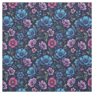 Blue and Mauve Flowers Fabric