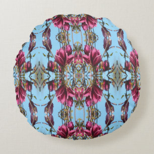 Blue and Mauve Tulip Magnolia Round Pouf Pillow