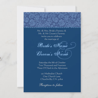 Blue and Midnight Swirl Damask Wedding Invitation