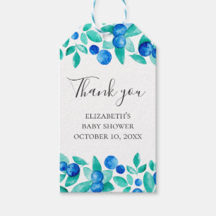Blue and mint blueberries baby shower thank you gift tags