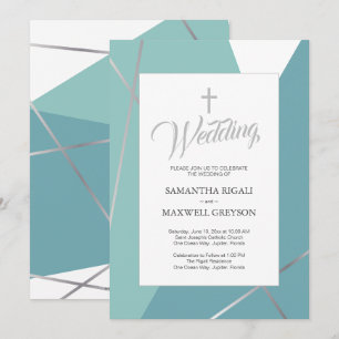 Blue and Mint Green Christian Wedding Invitation